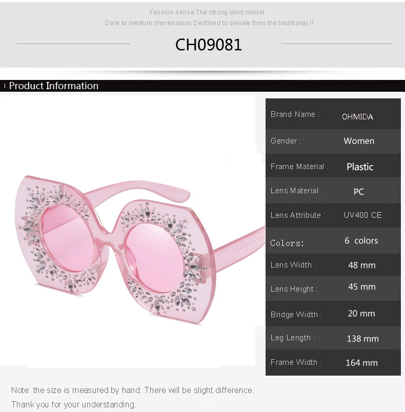

OHMIDA Fashion Diamond Flower Sunglasses Women 2019 Round Lens Sunglasses Pink Vintage Luxury Brands Mirror Sun Glasses Men