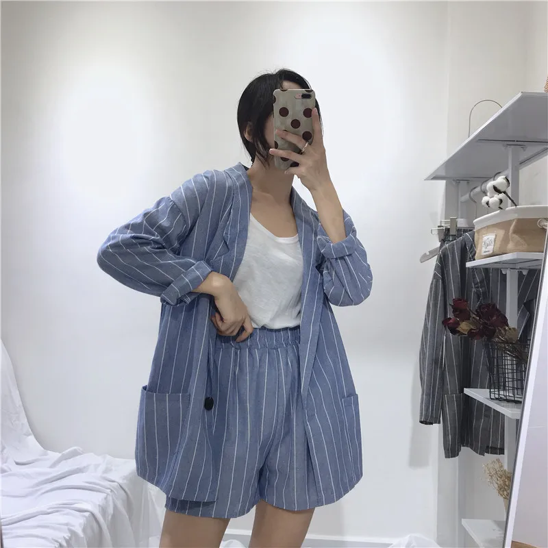 2019 лето осень женские комплекты тонкие полосатые блейзеры пальто с длинным