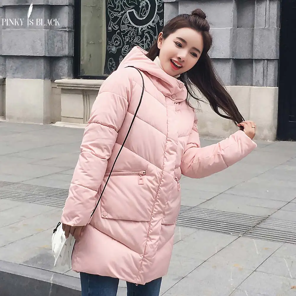 PinkyIsBlack Снег Одежда женщин Зимняя куртка Паркас Женщины Теплый Увлажнение Среднего-длинный тонкий хлопок Мягкие с капюшоном куртка пальто куртка женская пальто женское - Цвет: Розовый