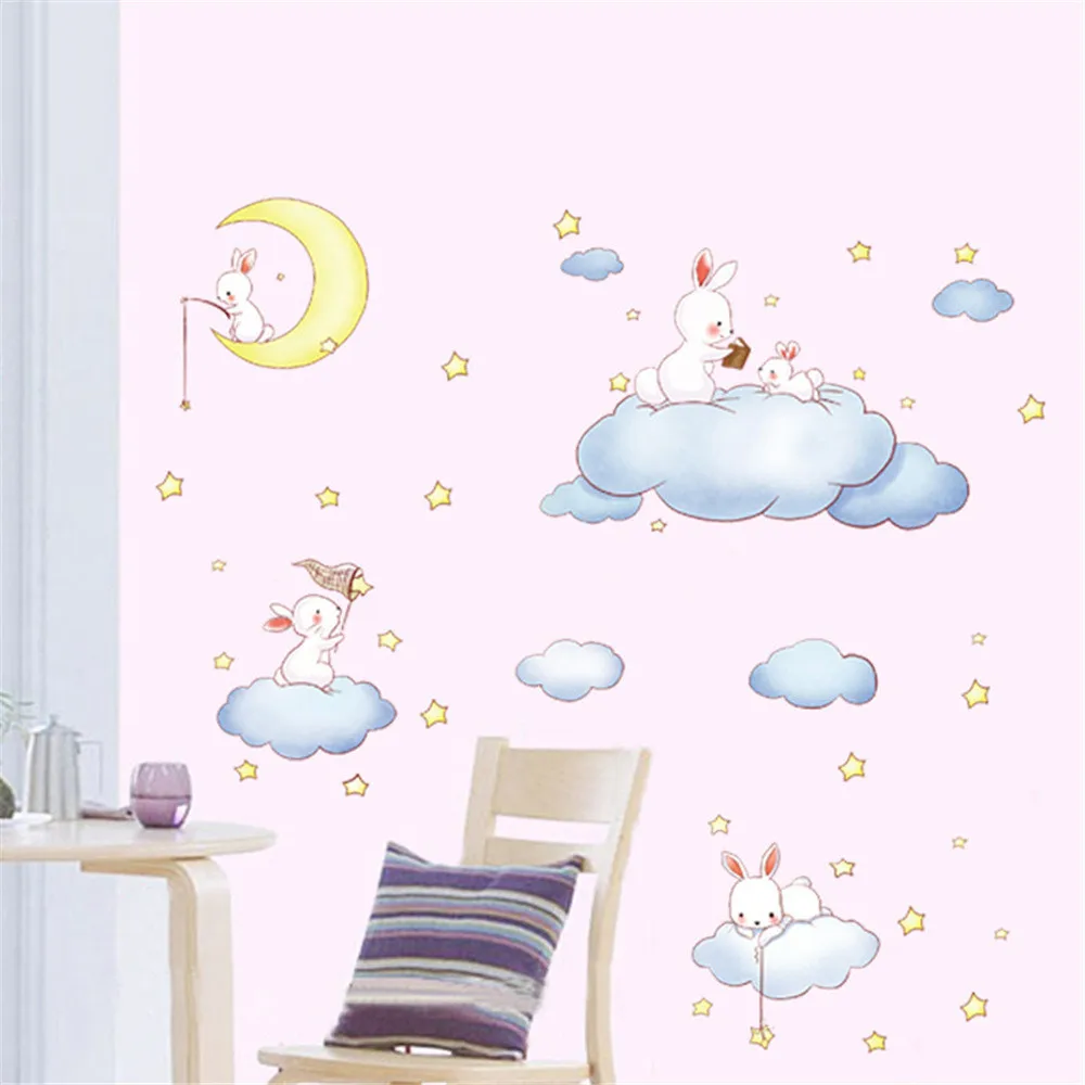 KAKUDER DIYCartoon Rabbit Cloud Sticker Detachable Wall Home Mural Artist Residence Decoration stickerJan11 | Дом и сад