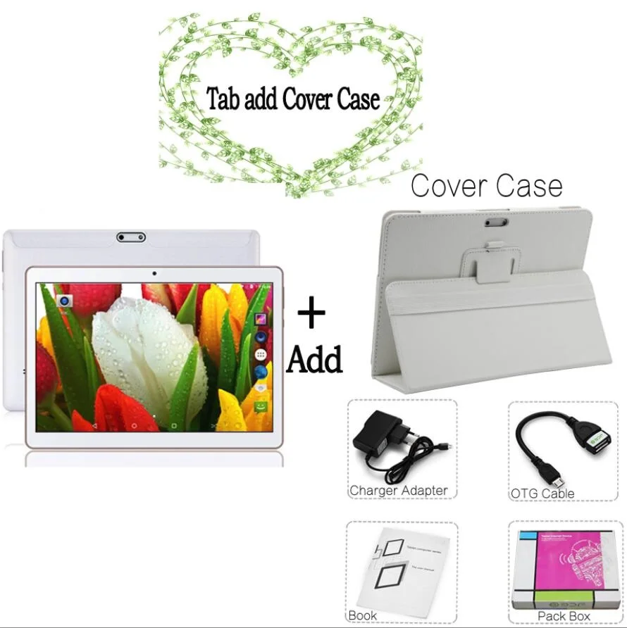 Tab add Cover Case 10 дюймов Телефонный звонок Android Восьмиядерный планшет с двумя камерами и вспышкой, ПК Android 7,0 4 Гб 64 ГБ, Wi-Fi, 3g внешний, FM, Bluetooth, 4 Гб+ 64G Планшеты ПК 5Mp камера - Комплект: Tab add Cover Case