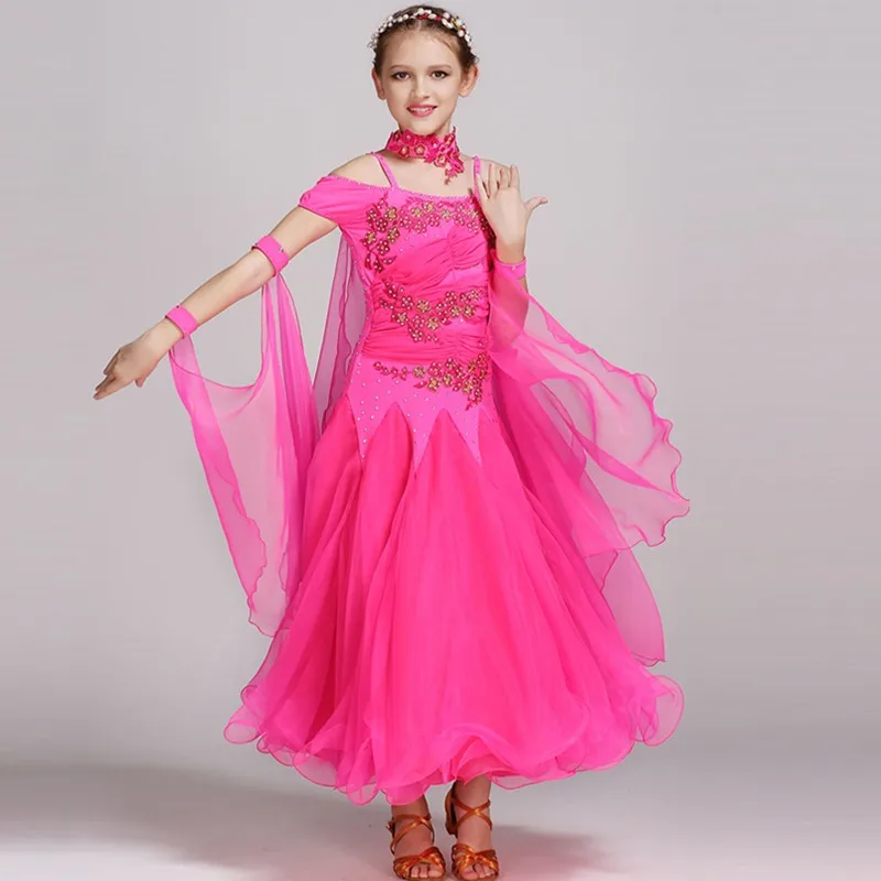 Детские костюмы для бальных танцев розовые девочек 3 вида цветов|waltz dress|dance