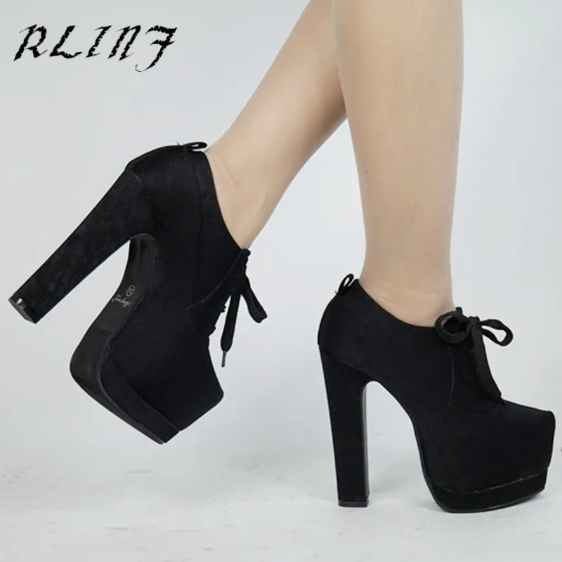 RLINF/Новинка 2018 года Осенняя обувь на очень высоком каблуке ботинки толстом 14 см