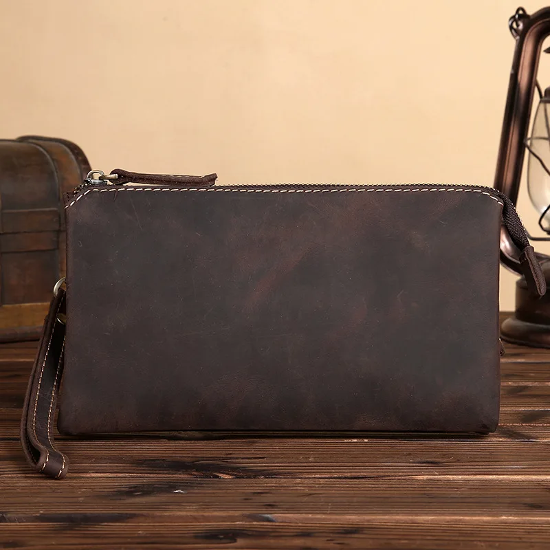 Beste 2018 Retro Echt Leer Retro Mannen Clutch Bag Toevallige Handtas Tote Grote Capaciteit Telefoon Geld Card Wallet Purse LS0212