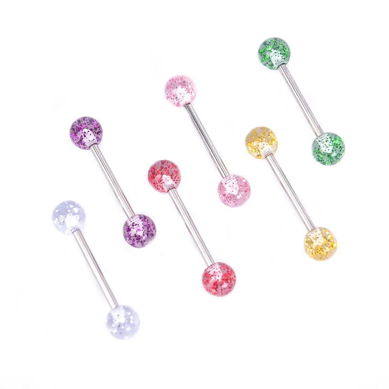 8PCS/Set Surgical Steel Glitter Tongue Piercing Ball Barbell Bar Tongue Ring Body Studs Piercing Jewelry Women Men Piercing