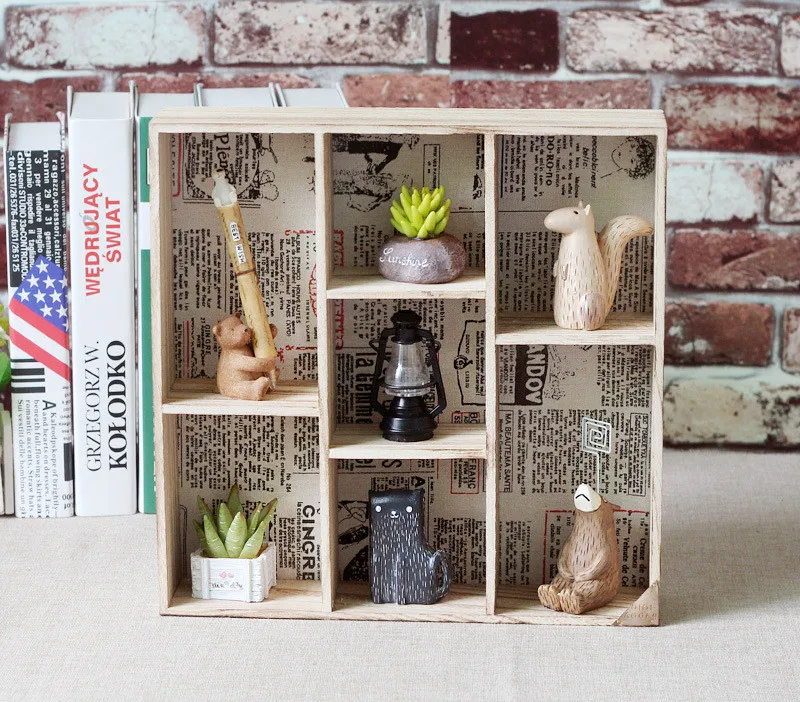 Деревянный шкаф 7 решеток ящиков для хранения настенная полка ландшафтный