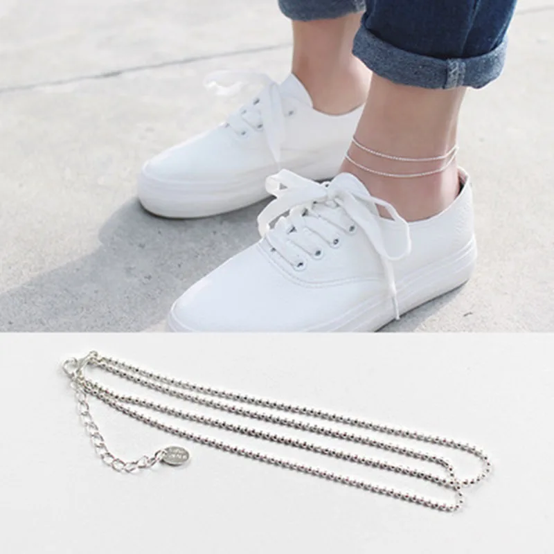 BESTLYBUY 100% Real 925 Sterling Silver Bouble Beads Chain Anklet for Women Girls Leg bracelet cheville enkelbandje halhal | Украшения и