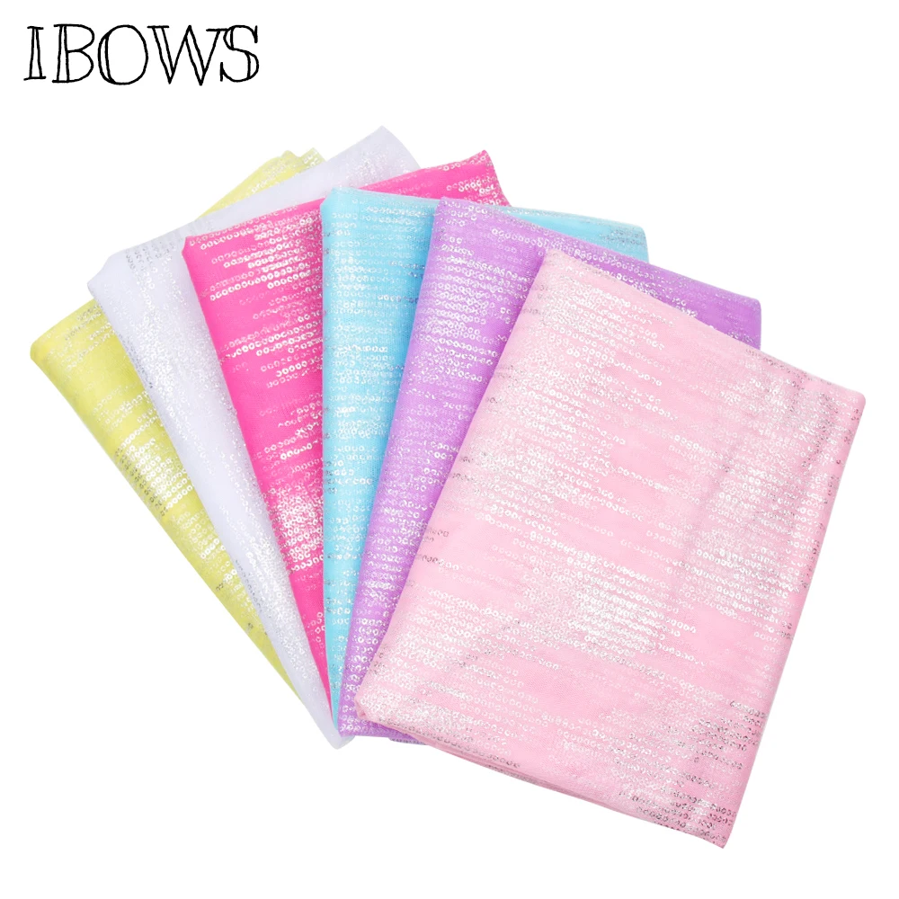 

IBOWS 90*150cm Gauze Mesh Tulle Fabric Sequin Glitter Printed for DIY Sewing Tutu Wedding Birthday Party Supplies Decoration