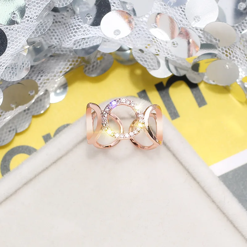 Trendy Round Crystal Adjustable Rings for Women Simple Chic Style Inlaid Imitation Party Tail Ring Female Jewelry Gift | Украшения и
