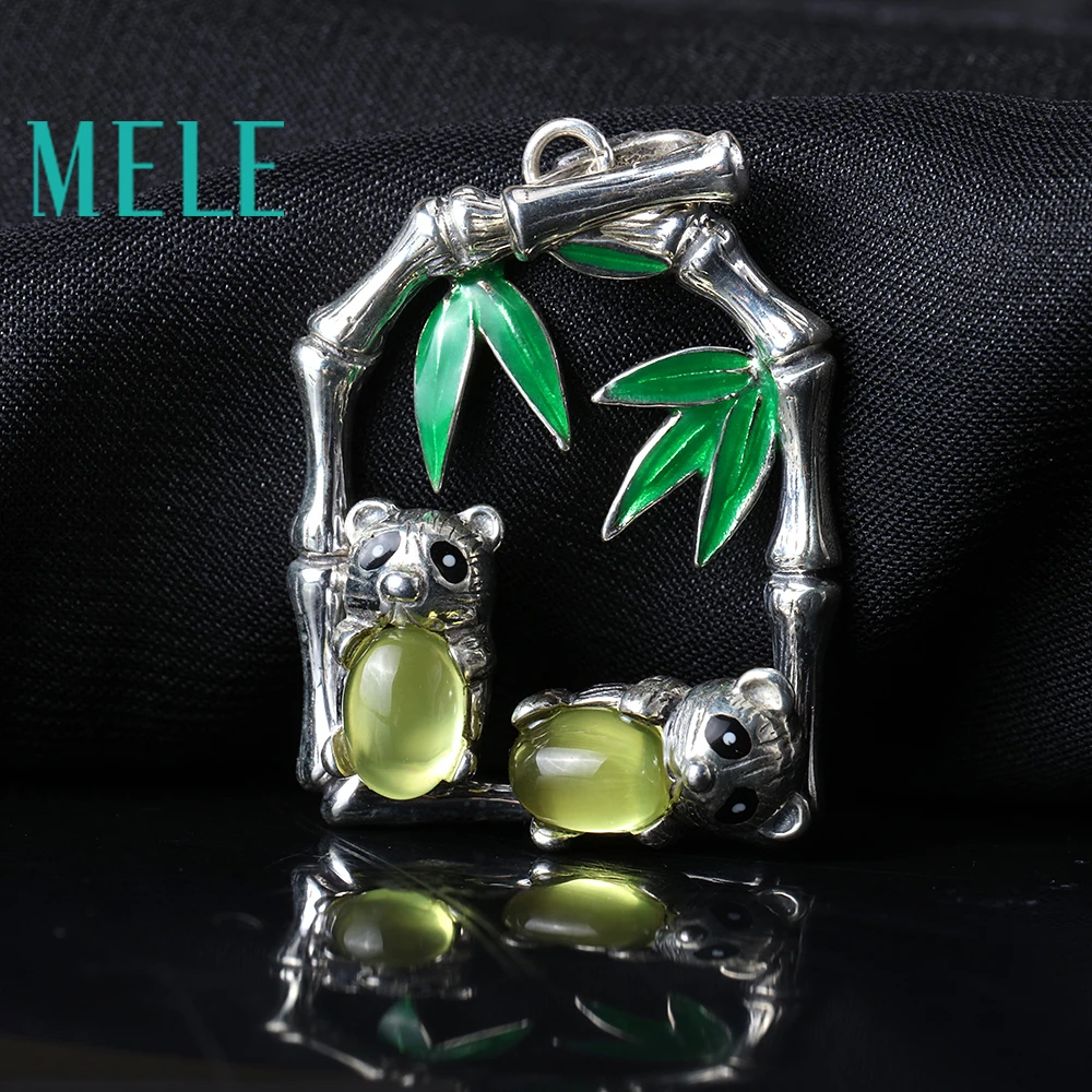 Натуральный prehnite 925 Серебряный драгоценный камень кулон для женщин в форме панды