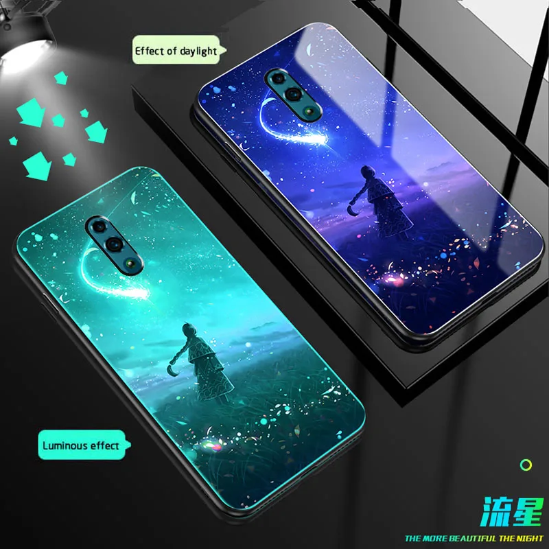 05 Светящийся стеклянный чехол для телефона OPPO Reno 10X Zoom Reno Z Reno 2 Realme X задняя крышка для A9 F11pro K3 K1 FindX чехол с ночным блеском - Цвет: 05