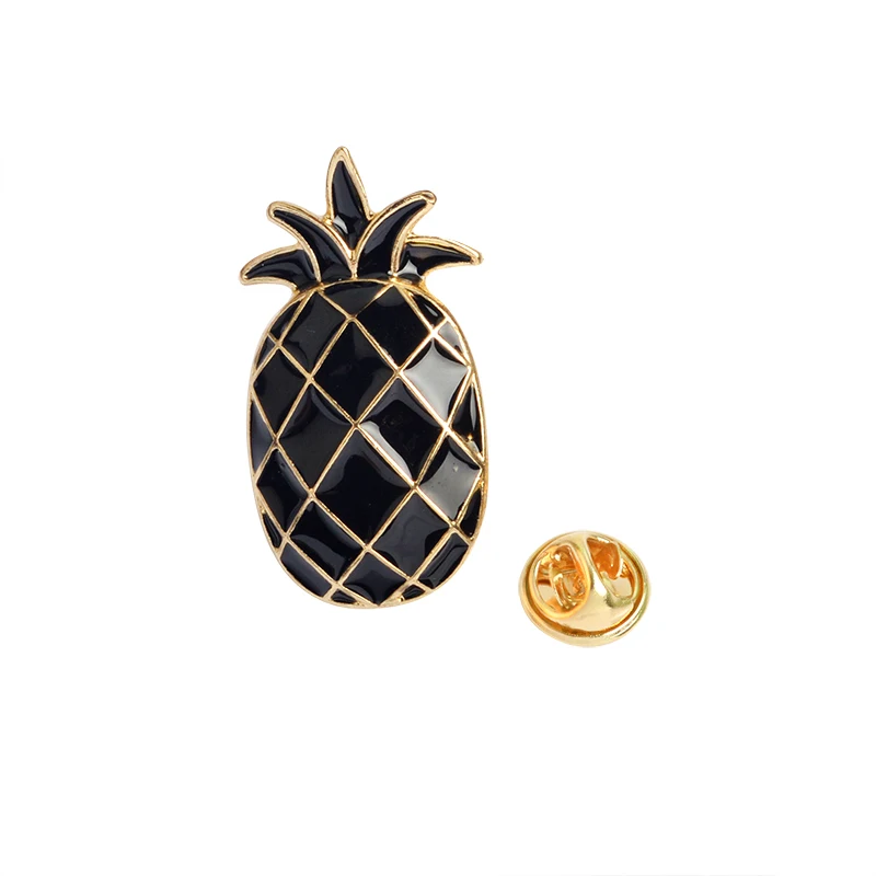 pineapple b Черный Розовый сосна яблоко яблочный дом лиса Снежная гора оболочки брошки пуговицы заколки джинсовая куртка булавка значок мультфильм модные ювелирные изделия подарок - Окраска металла: pineapple b
