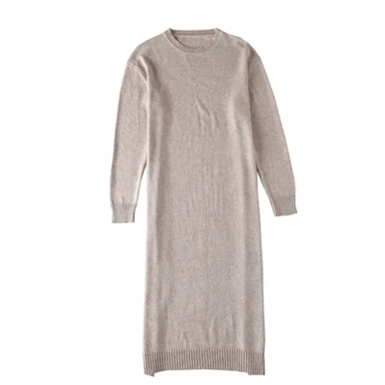 100%cashmere thick knit women brief low Oneck loose long dress sweater solid color S-L