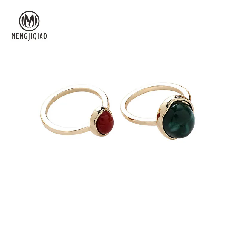 

MENGJIQIAO 2019 New Korean 2pcs/set Simple Temperament Semi-precious Stone Rings For Women Fashion Classic Bague Femme Jewelry