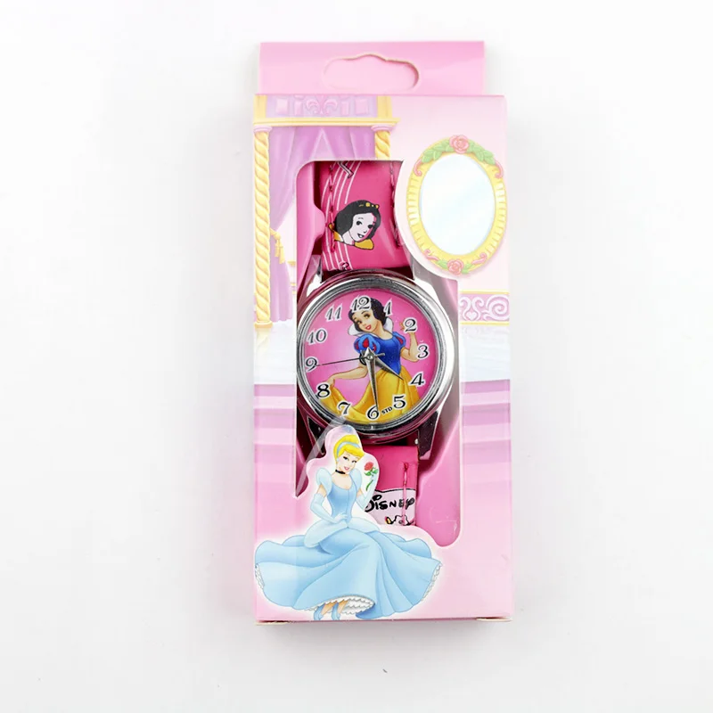 Girl Princess Rose Детские Мультяшные часы с человеком-пауком, Бэтменом, Суперменом, часы для мальчиков, часы принцессы для девочек, кварцевые часы с кожаным ремешком и коробкой - Цвет: Girl Princess Rose