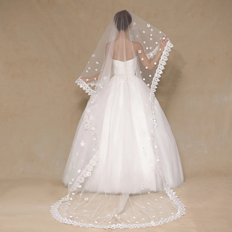 2017 цвет слоновой кости кружевная кромка длина 3 м Соборная Фата тюль кристаллы