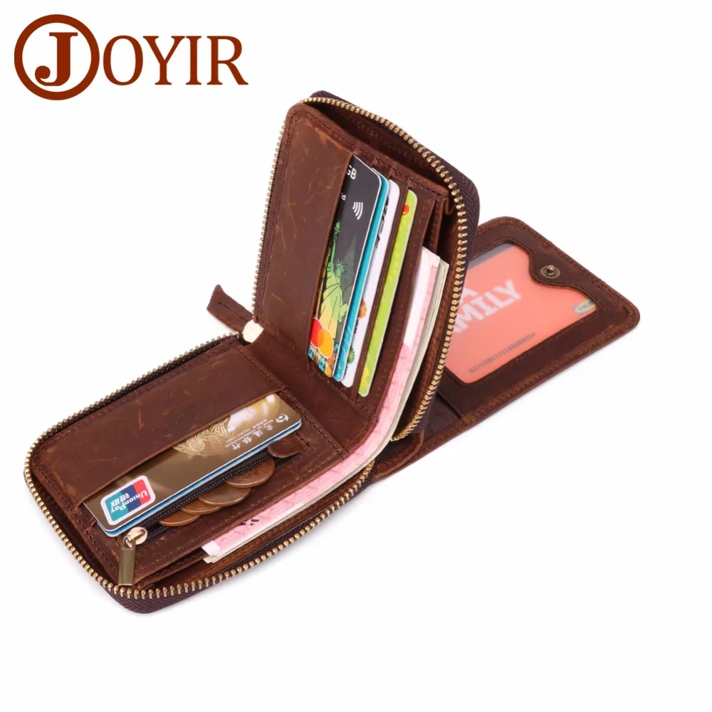 

Кошелек JOYIR мужской из натуральной кожи, на молнии, с RFID-защитой, для монет, Для водительских прав