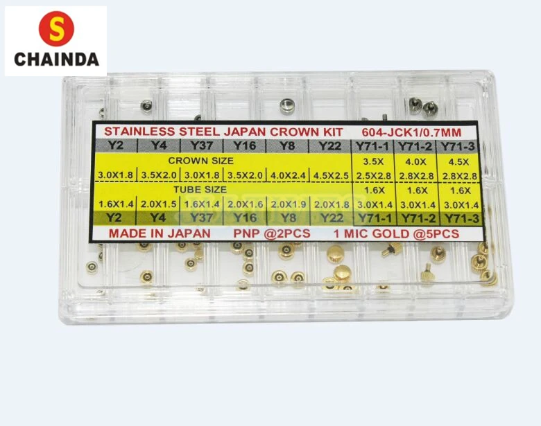 

Free Shipping 63pcs Stainless Steel Japan Watch Crown Kit 0.7/0.8/0.9mm Crown Diameter