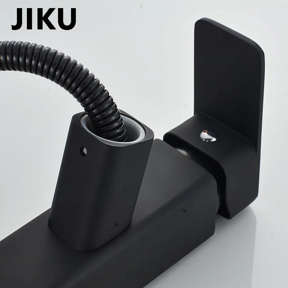 JIKU смеситель для раковины, одной ручкой, смеситель для ванной комнаты, черный цвет, на бортике, кран для горячей и холодной воды, квадратная форма