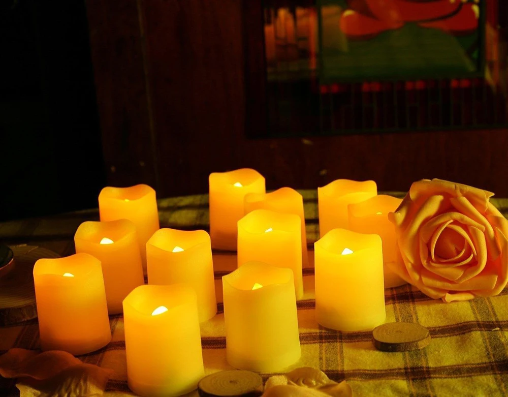4x Flickering Flameless Resin Pillar LED Candle Lights w/Timer for Wedding Party |
