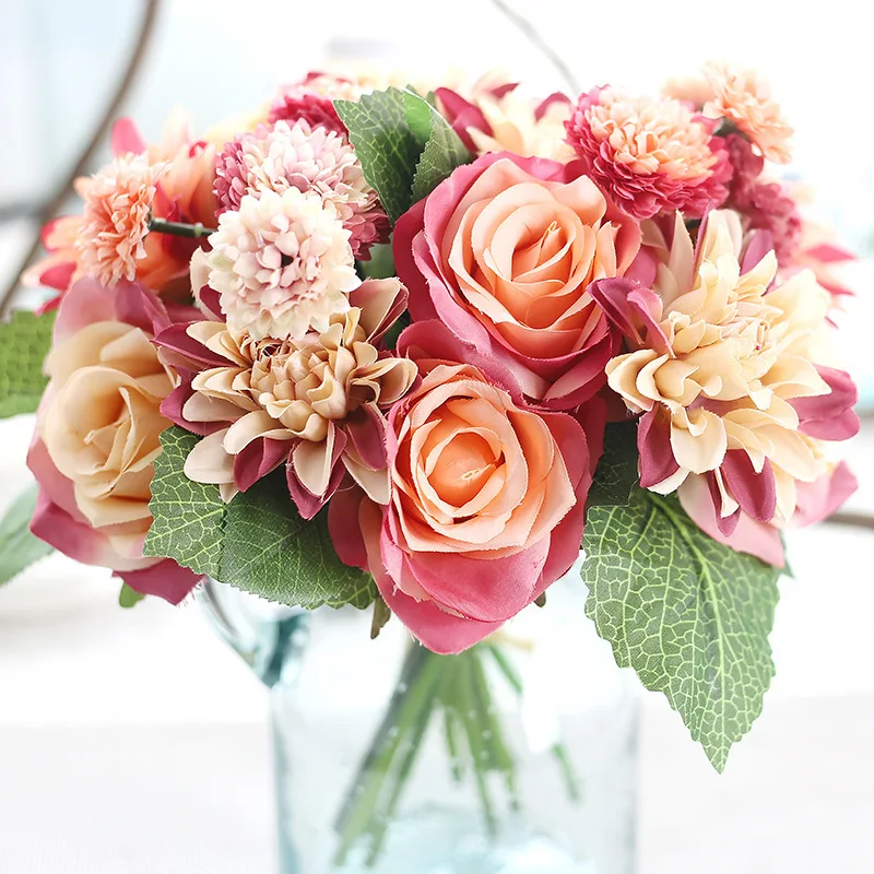 CAMMITEVER 10 шт. Георгин Роза смешанный искусственный цветок Свадебный домашний