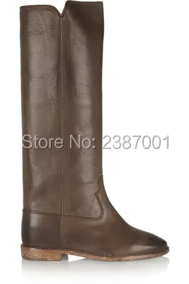 Европейский дизайнер Для женщин сапоги из потертой кожи прямые ботинки с высоким