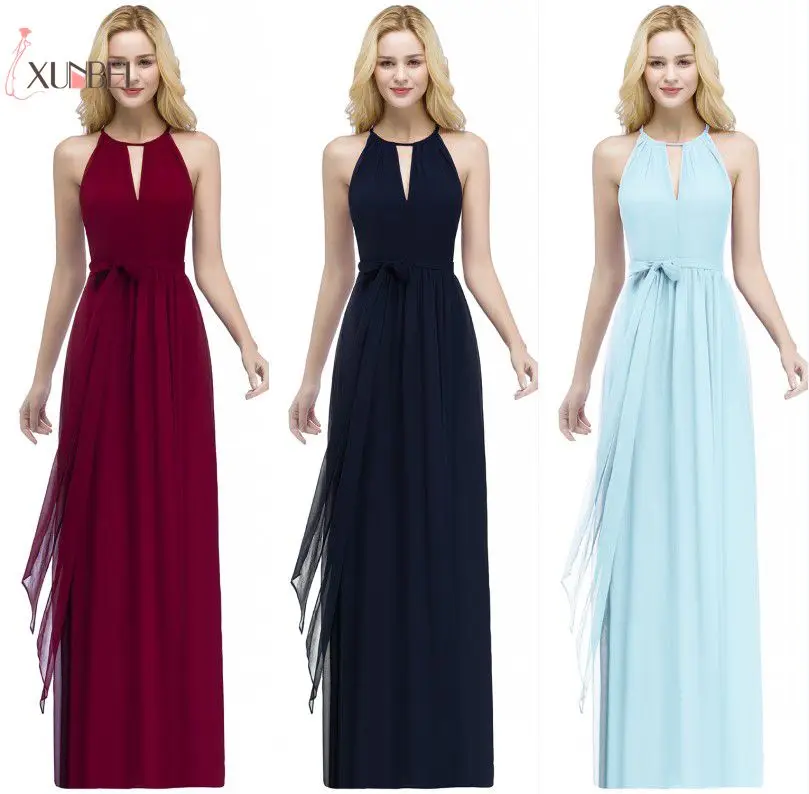 

Robe de soiree элегантные бордовые темно-синие дешевые вечерние платья с лямкой на шее длинные шифоновые вечерние платья