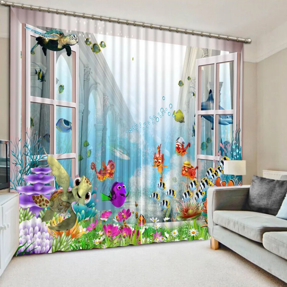 Any size European 3D Curtains Marine coral fish Blackout For Bedroom Fashion Photo Living Room | Дом и сад