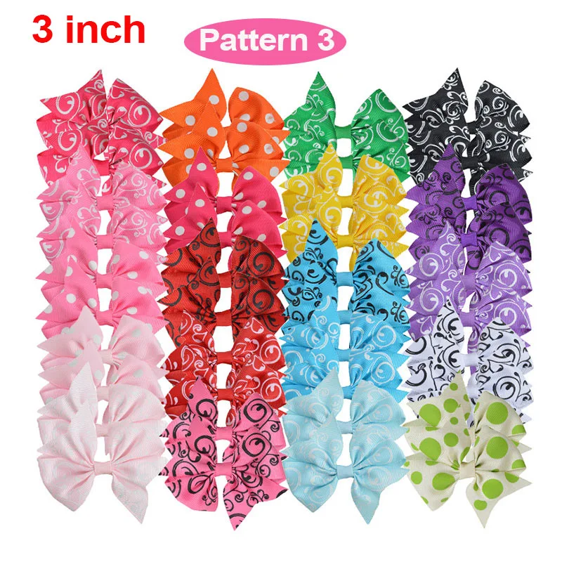 Pattern-3 20 пар, бант из корсажной ленты для девочек, банты для волос со стразами, заколки для малышей, модные повязки на голову, заколки для малышей - Цвет: Pattern-3