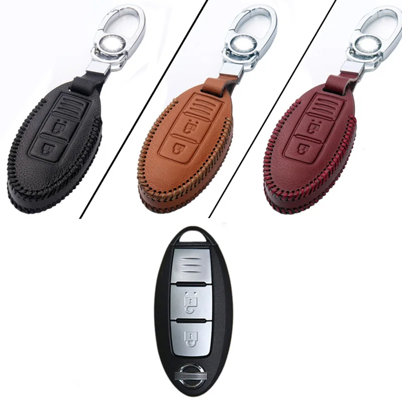 Совершенно новый кожаный чехол для ключей с 2 кнопками Nissan Series D|2 button|leather key fob