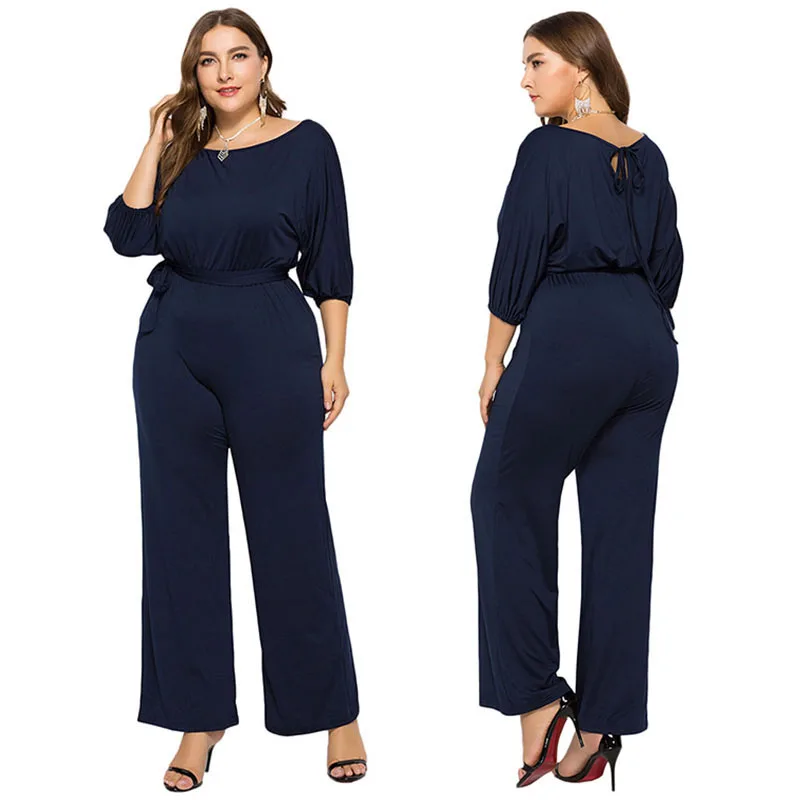 

ADEWEL 2019 Summer Half Sleeve Waistband Jumpsuit Rompers Woman Elegant Lady Solid Casual Jumpsuits for Female Overalls S-XXL
