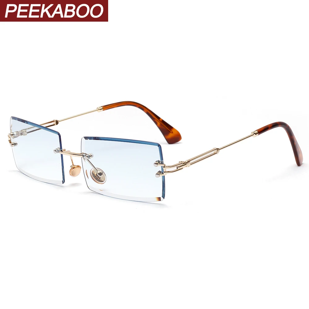 

Peekaboo retro frameless sunglasses female clear green blue rectangular sun glasses for women uv400 gifts ladies metal