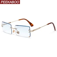 peekaboo retro frameless sunglasses female clear green blue rectangular sun glasses for women uv400 gifts ladies metal