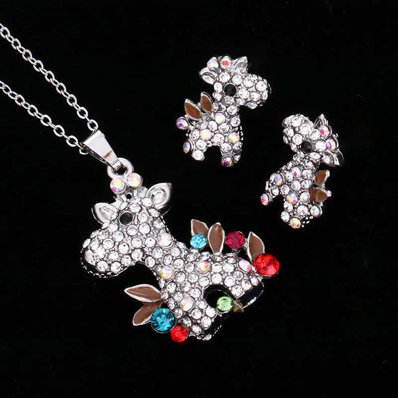 Fashion Fawn Design Jewelry Sets High Quality Zinc Alloy Crystal Necklace Earring Set Wedding Lovely Animal sn-005 | Украшения и