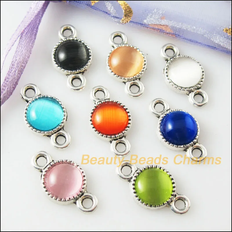 Мода 16 шт. микс тибетских серебряных Камень Круглые Подвески Разъемы 10x18.5mm |