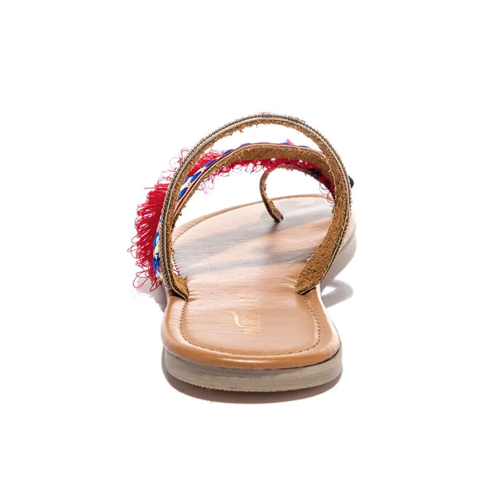 Женские весенне летние тапочки на плоской подошве в этническом стиле Пляжные