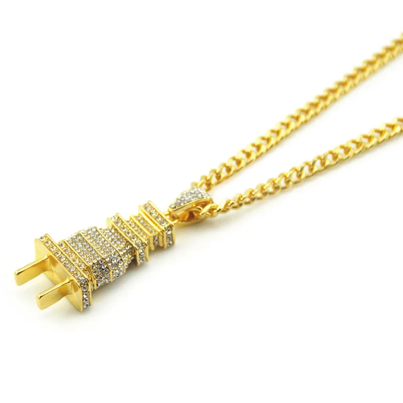 Ожерелье Стразы в стиле хип хоп с электрической заглушкой подвеска золотистое