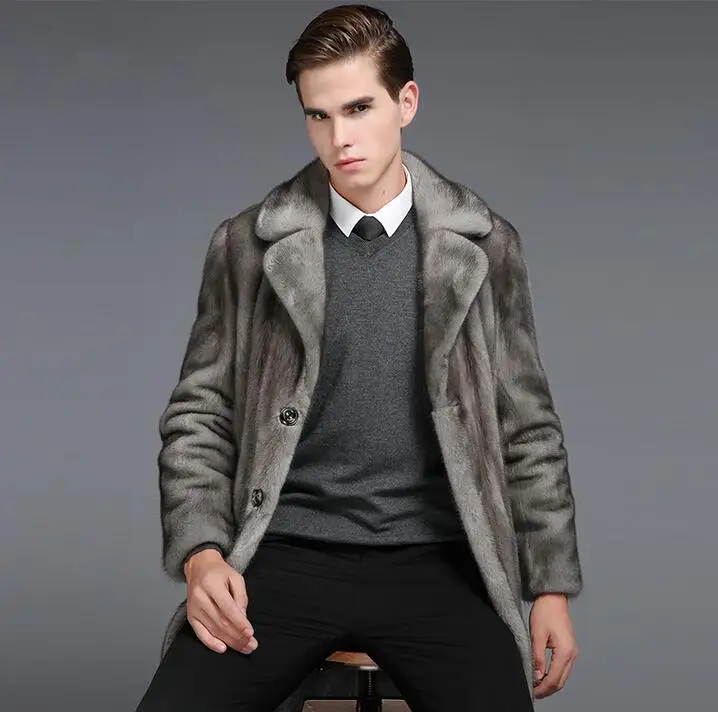 Шубы из искусственного меха норки мужские тренчи однобортное мужское меховое