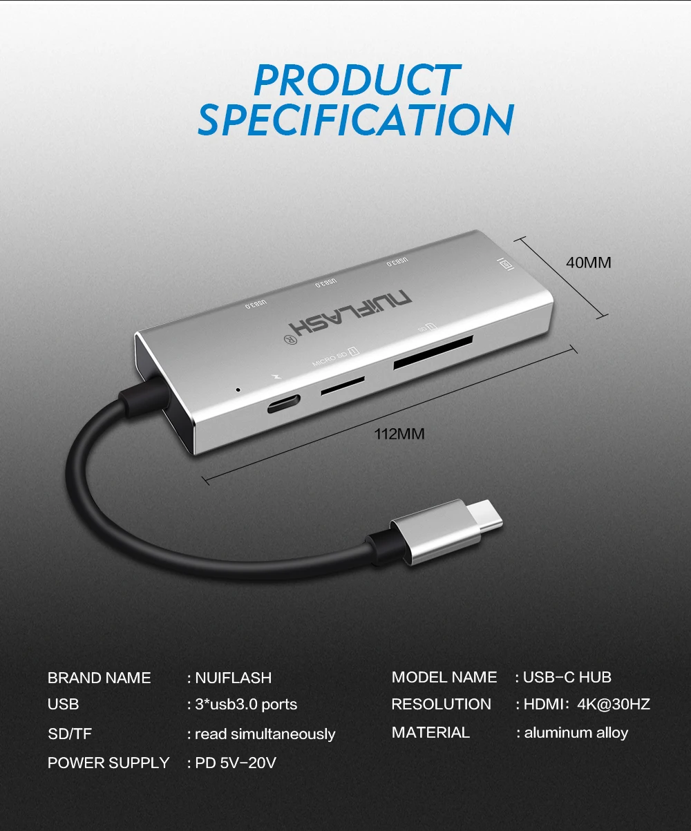 Nuiflash usb-хаб USB C к HDMI RJ45 Thunderbolt 3 адаптер для MacBook samsung Galaxy S10 huawei mate P20 Pro type C USB 3,0 концентратор