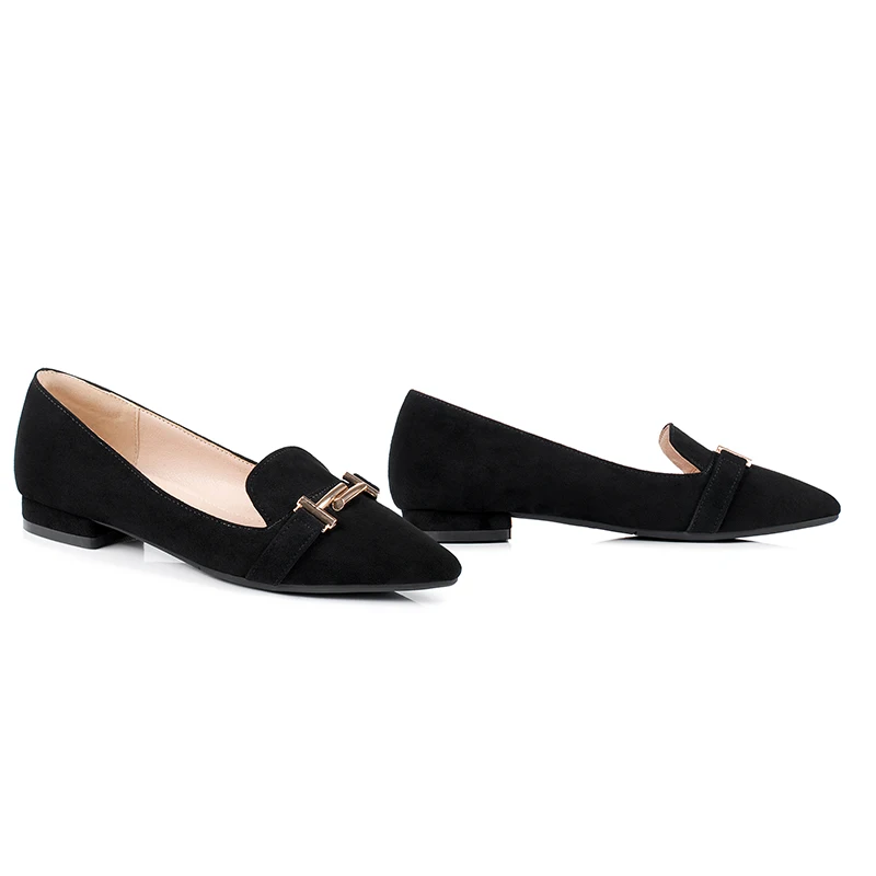

JK Fashion Casual Women Flats Pointed Toe Footwear Shoes Slio-On Flat Sole Metal Decoration Flock Shoes Woman 2019 Spring New