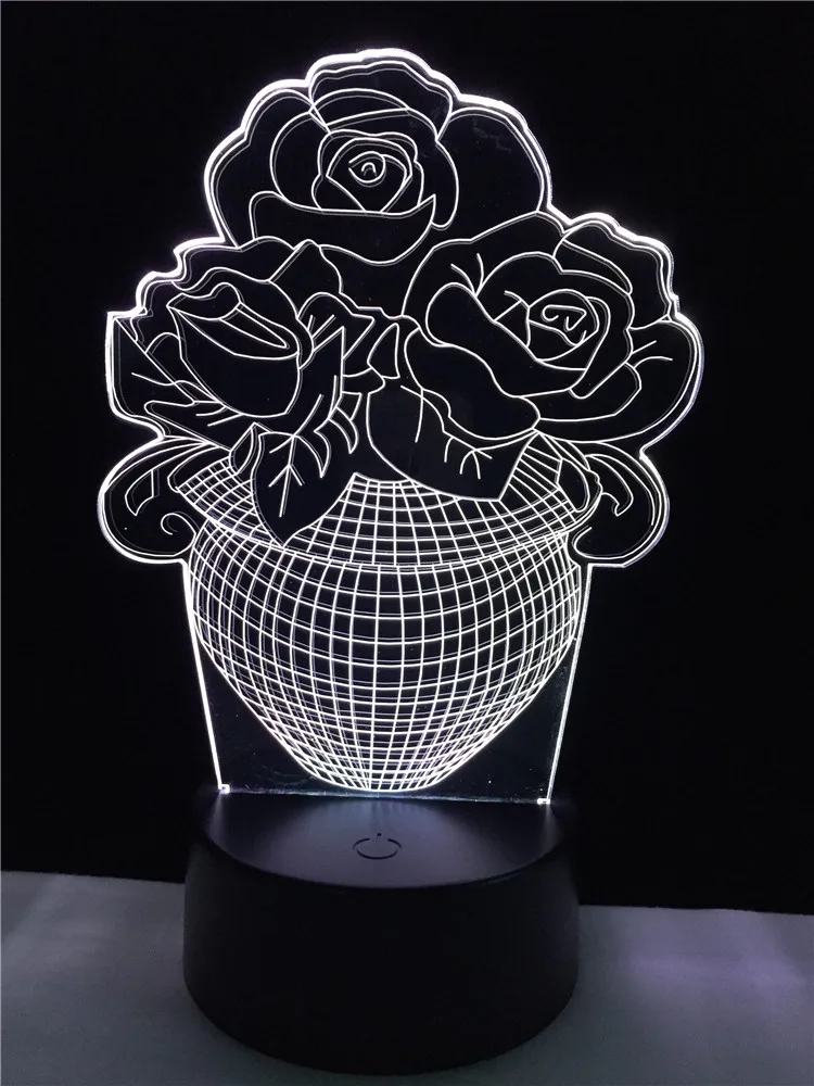 Настольные лампы для спальни розы 3D лампа светодиодная подсветка USB цветок