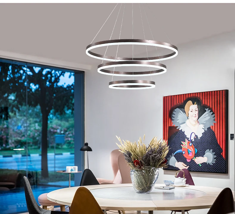 Umeiluce современный светодиодный подвесной светильник-кольцо с коричневым покрытием, акриловая Haning лампа, металлический светильник для кровати, столовой, гостиной