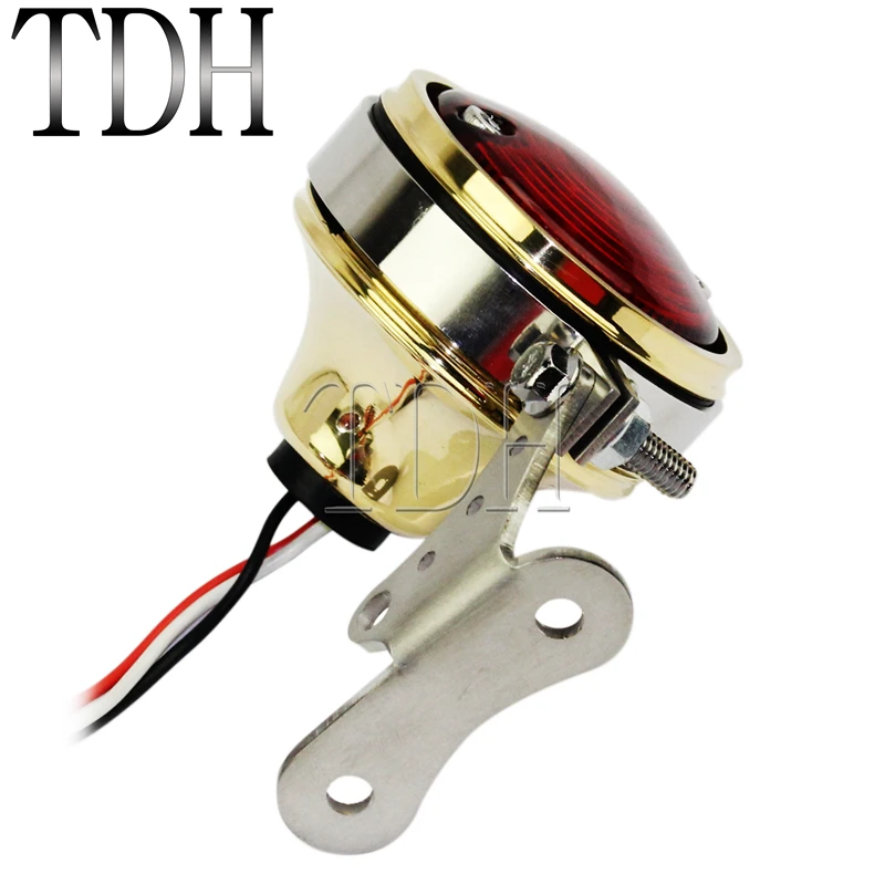 Brass Motorcycle Retro Bullet Taillight 12V LED Tail Lights Brake Stop Lamp Rear Bracket For Harley Cafe Racer Custom |