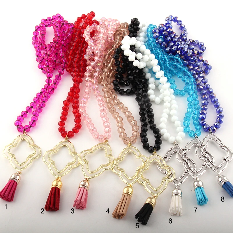 

MOODPC Fashion Bohemian Tribal Jewelry Glass Crystal Knotted Small Tassel Necklaces For Women Necklace
