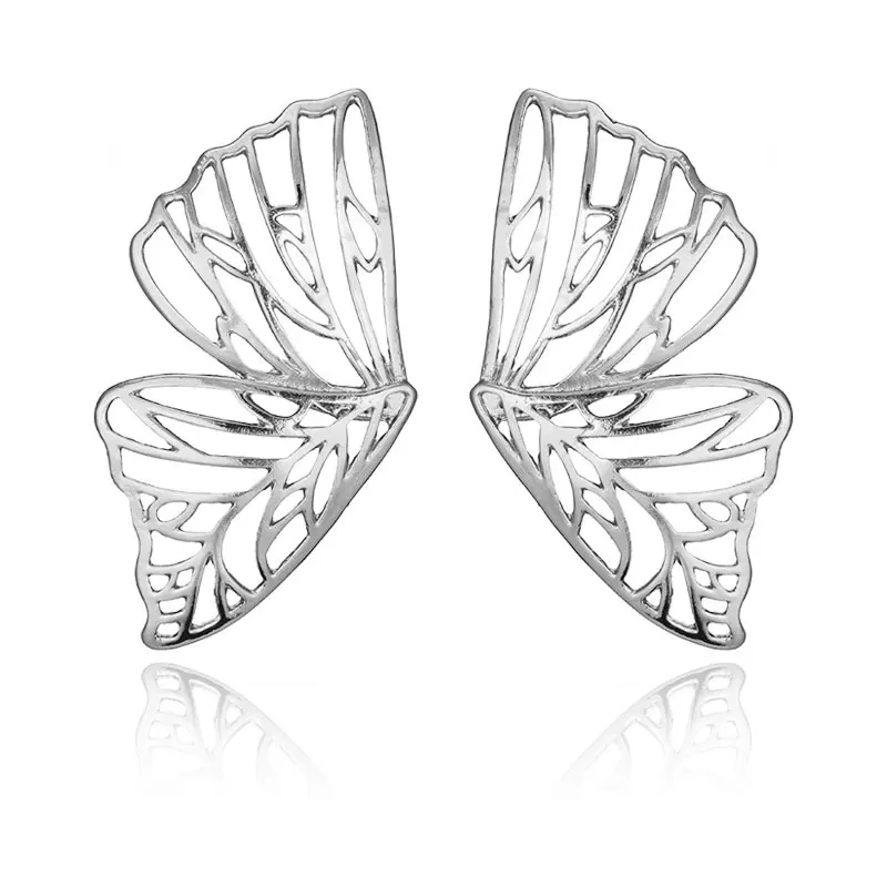Silver Color Большой J.W большой выдолбленный бабочка золотистые серьги-подвески серебряный сплав массивные Висячие серьги для женщин панк корейская мода ювелирные изделия - Окраска металла: Silver Color