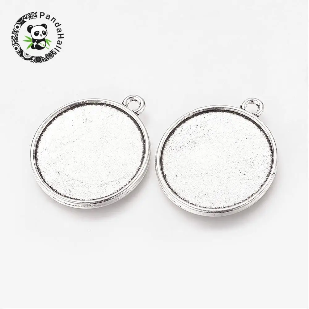 

Antique Silver Color Alloy Pendant Cabochon Settings, Flat Round, Lead Free and Cadmium Free, Tray: 27mm; 34.5x30x2.5mm