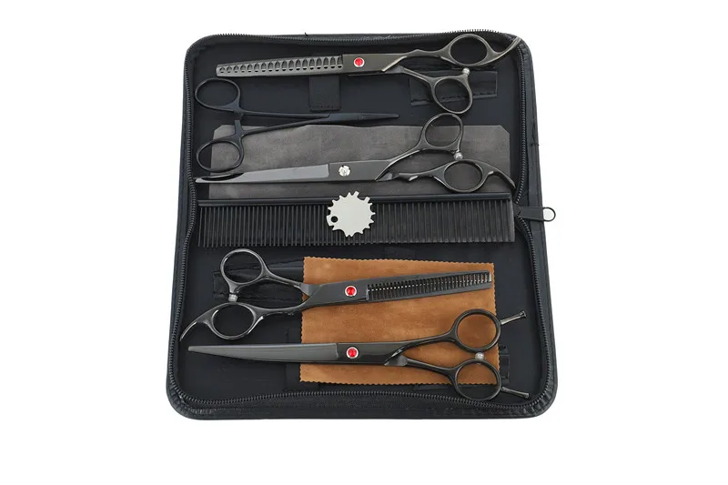 black-set 1 Японские 440c 7 дюймовые ножницы для парикмахерских, товары для парикмахерских, титановые Профессиональные Парикмахерские ножницы для стрижки волос - Цвет: black-set 1