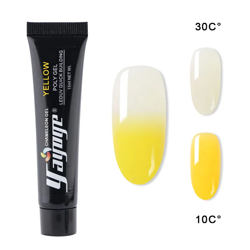 P14-YELLOW Yayoge, 15 мл, сменный температурный полигель, наборы для наращивания ногтей, гель для наращивания ногтей, акриловый гель, гибридный лак для маникюра - Цвет: P14-YELLOW