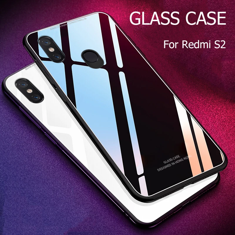 For Xiaomi Redmi S2 Case Luxury Slim Fit Glossy Tempered Glass Soft Silicone Frame Shockproof Hard Cover S 2 Y2 | Мобильные телефоны