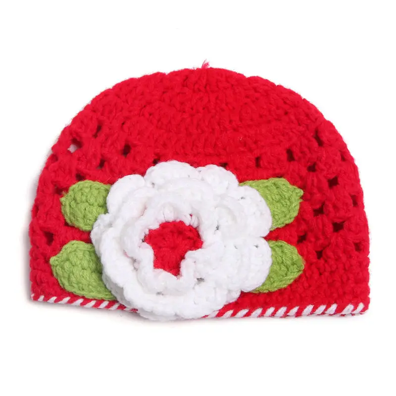 Детская зимняя ручная вязаная шапка крючком с цветами шапочки для маленьких